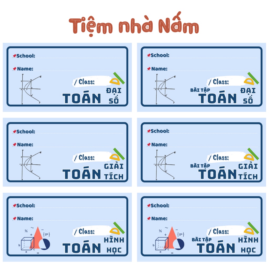 Combo Nhãn Vở Thiết Kế Theo Tên Môn Học, Xanh Hình Theo Môn Học