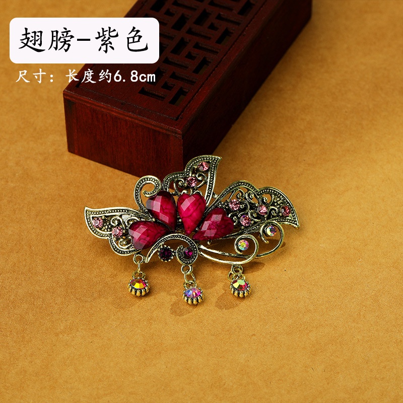 Kẹp Tóc Ruy Băng Đính Hình Bướm Tua Rua Kiểu Hán Phục Cổ Điển