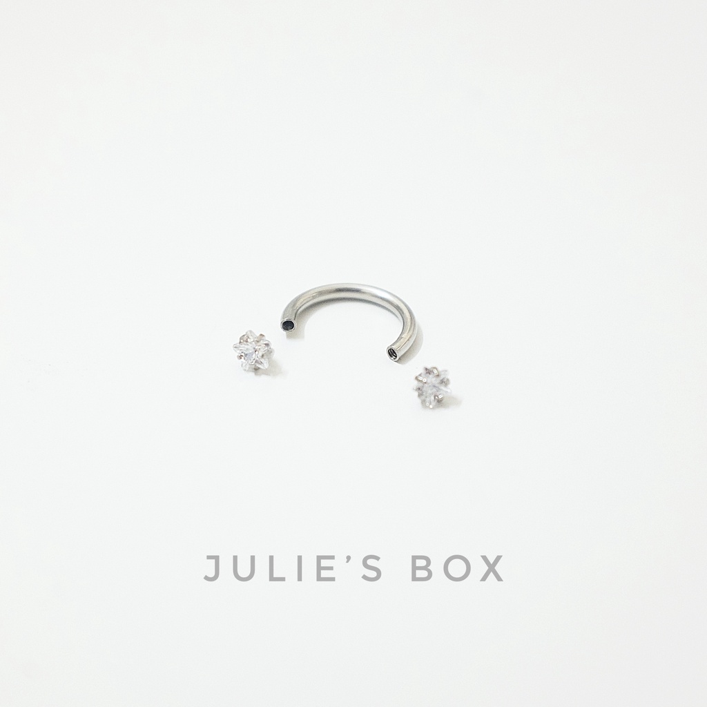 [1 Chiếc] Khuyên Bông Tai Chữ U 2 Đầu Đá Trắng Ngôi Sao Màu Bạc Thép Y Tế Titan Thép Không Gỉ Cá Tính Phong Cách Nam Nữ