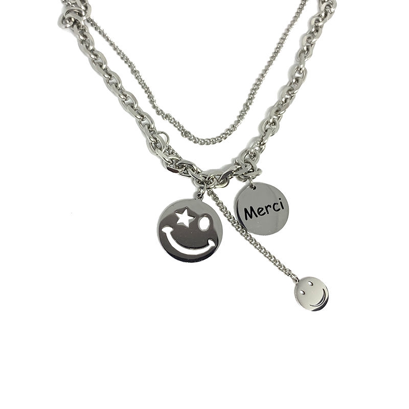 Dây Chuyền Nhiều Lớp Thiết Kế Mặt Cười Phong Cách Hip Hop Thời Trang 22238