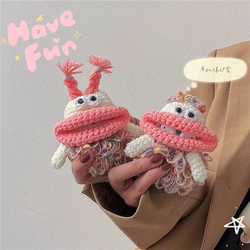 Vỏ Bảo Vệ Hộp Sạc Tai Nghe AirPods3 Gen 2021 / AirPods3 Bằng Lông Nhung Hình Quái Vật Miệng To Màu Hồng Dễ Thương Ốp