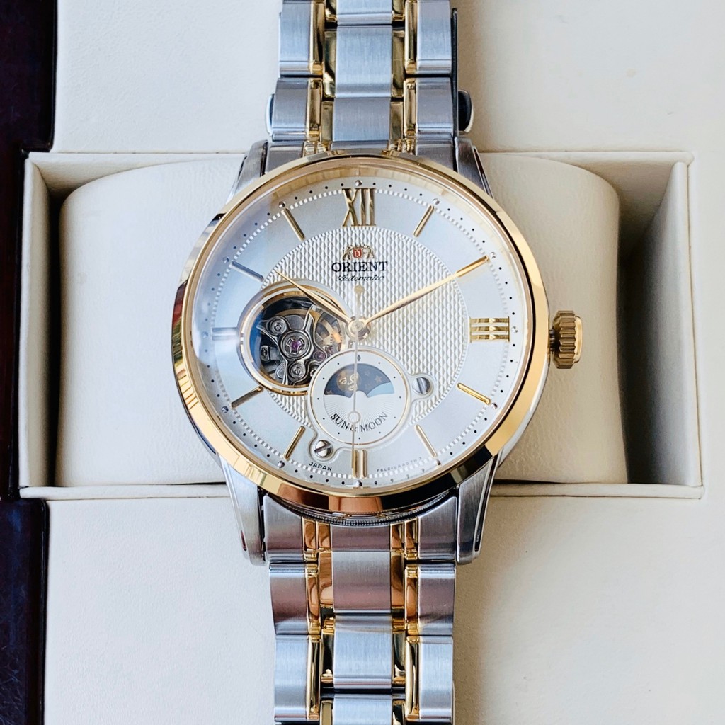 Đồng hồ Nam chính hãng Orient Sun and Moon 4 RA-AS0001S00B Automatic-Demi vàng-Máy cơ tự động-Dây kim loại-Size 42mm