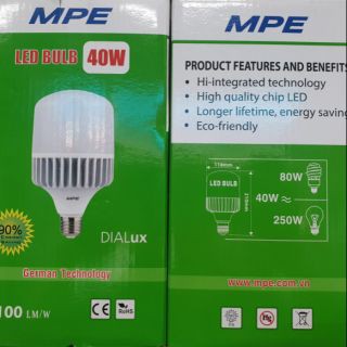 Bóng đèn LED MPE 40W chính hãng đèn led siêu sáng bầu nhôm ánh sáng trắng bảo hành 2 năm