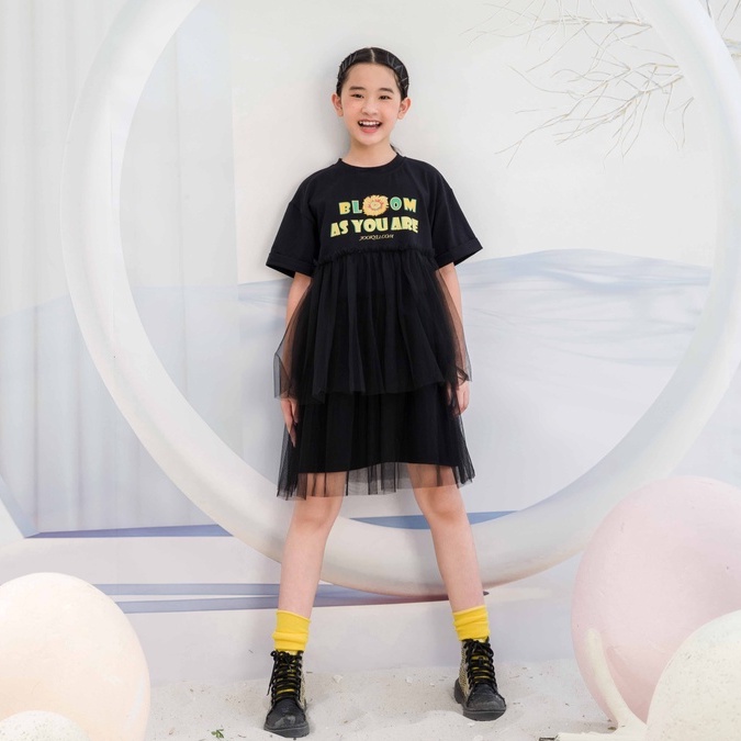 Đầm bé gái JOOKYLI cotton Bloom phối voan 43G0987