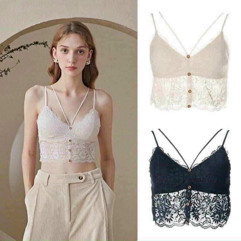 Áo lót Bra phối ren dây đôi đan chéo - Áo bra phong cách điệu đà cho phái đẹp HOT 2021 FreeSize dưới 60kg
