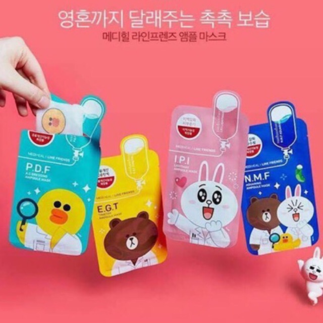 Mặt Nạ Gấu Thỏ Vịt MEDIHEAL LINE FRIENDS N.M.F AQUARING AMPOULE MASK