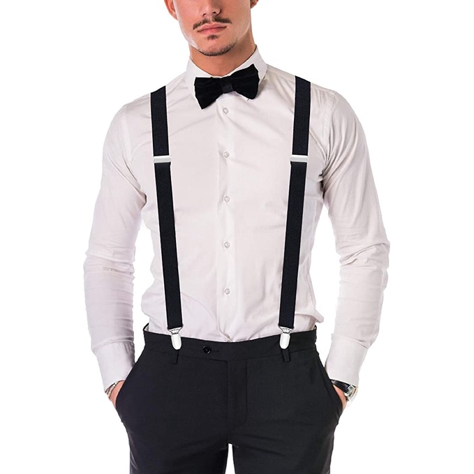 Dây Đai Quần Chữ Y Kèm Nơ NÂU 4 Kẹp Co Giãn Yếm Đeo Cạp Quần Chống Trượt Thời Trang Sơ Mi Nam Legaxi