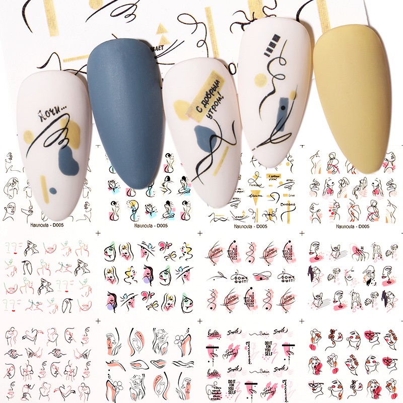 Set 12 nhãn dán Harunouta trang trí móng tay nhiều họa tiết xinh xắn tuỳ chọn