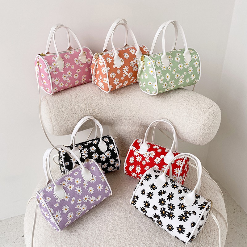 Túi xách nữ đeo chéo ulzzang cầm tay dự tiệc đựng ĐTDĐ Mini Bag dạng trống in hoa nhiều màu tiện dụng(TT2239)