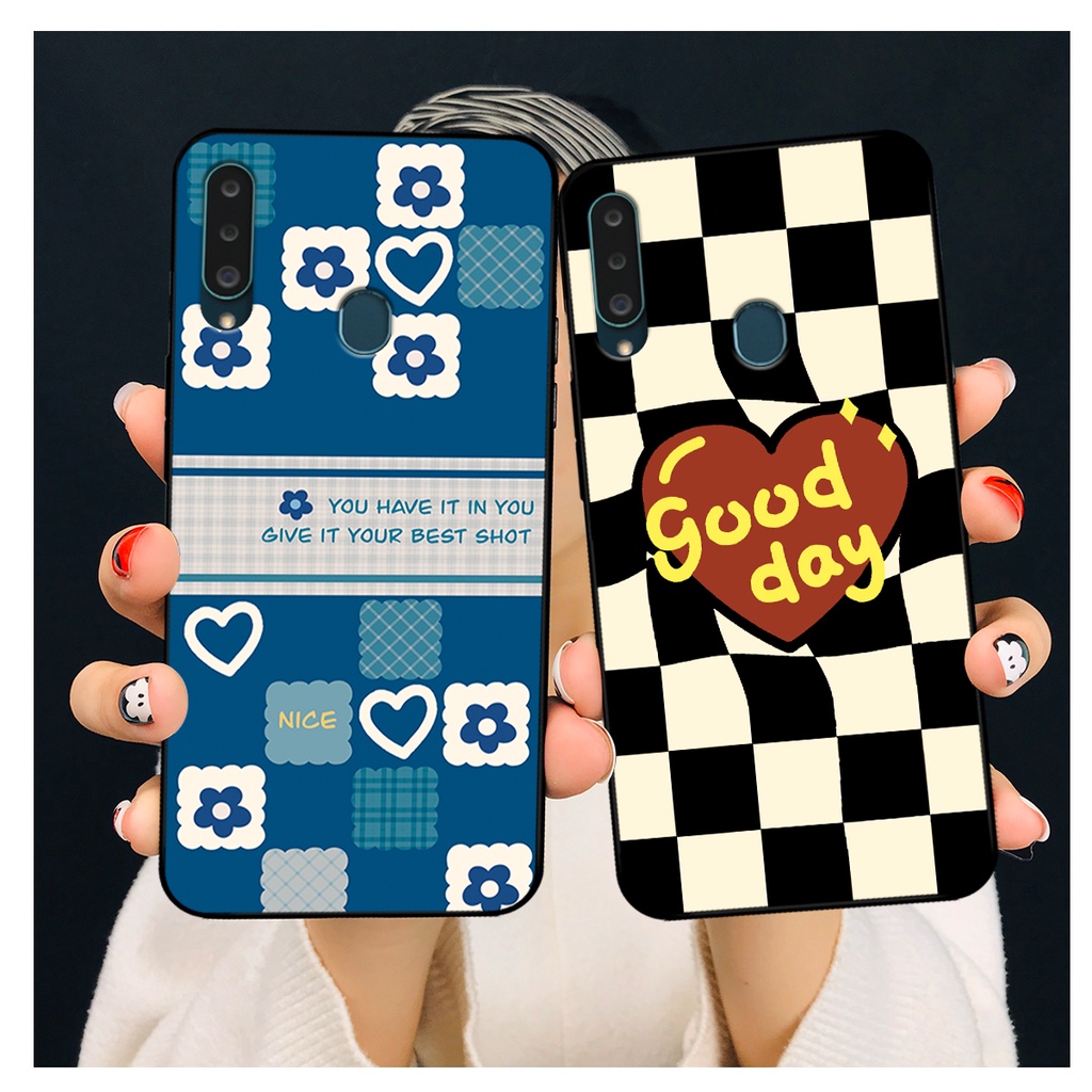 Ốp lưng Samsung A20s - Samsung M30 in hoạ tiết caro trái tim đen trắng, gấu bear cute đáng yêu