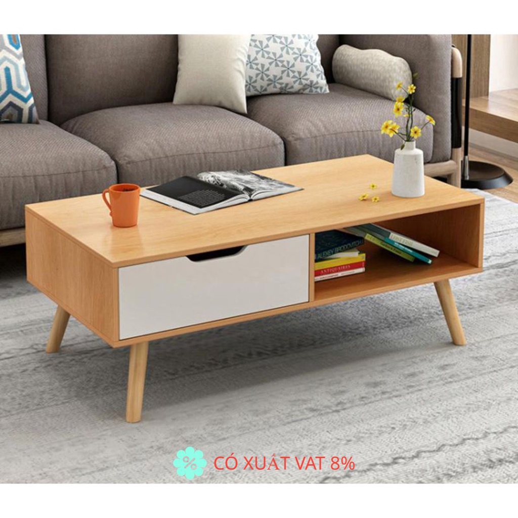 Bàn Sofa gỗ (BT08) phòng khách, bàn thiết kế to rộng có ngăn kéo, ván gỗ dày 15 ly.