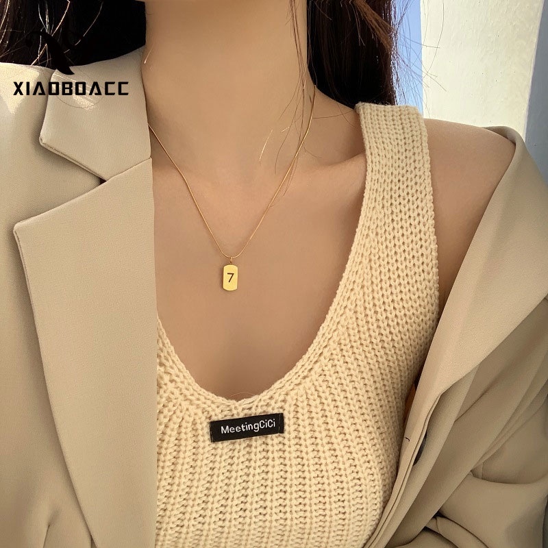 XiaoboACC Vòng Cổ Bằng Thép Titan Mặt Hình Số 7 Thời Trang Hàn Quốc 40cm + 6cm