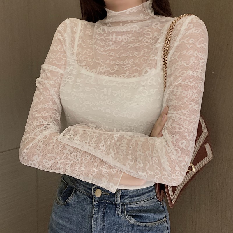 Áo lưới ren mỏng tay dài cổ tròn thời trang cho nữ MS257