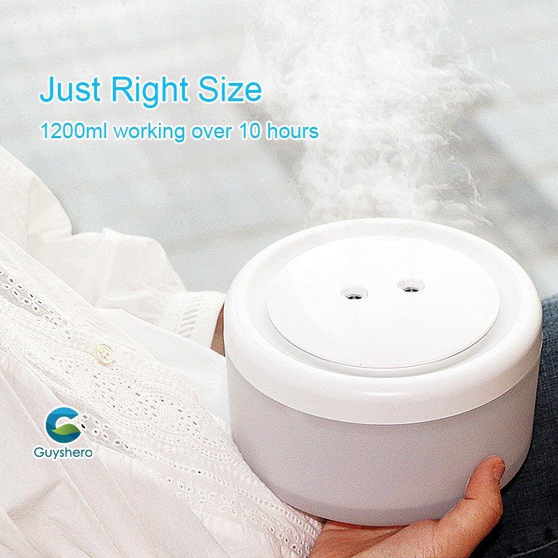 1200ml Double Spray humidifier máy phun sương, phun sương tạo ẩm, đèn ngủ led màu ấm