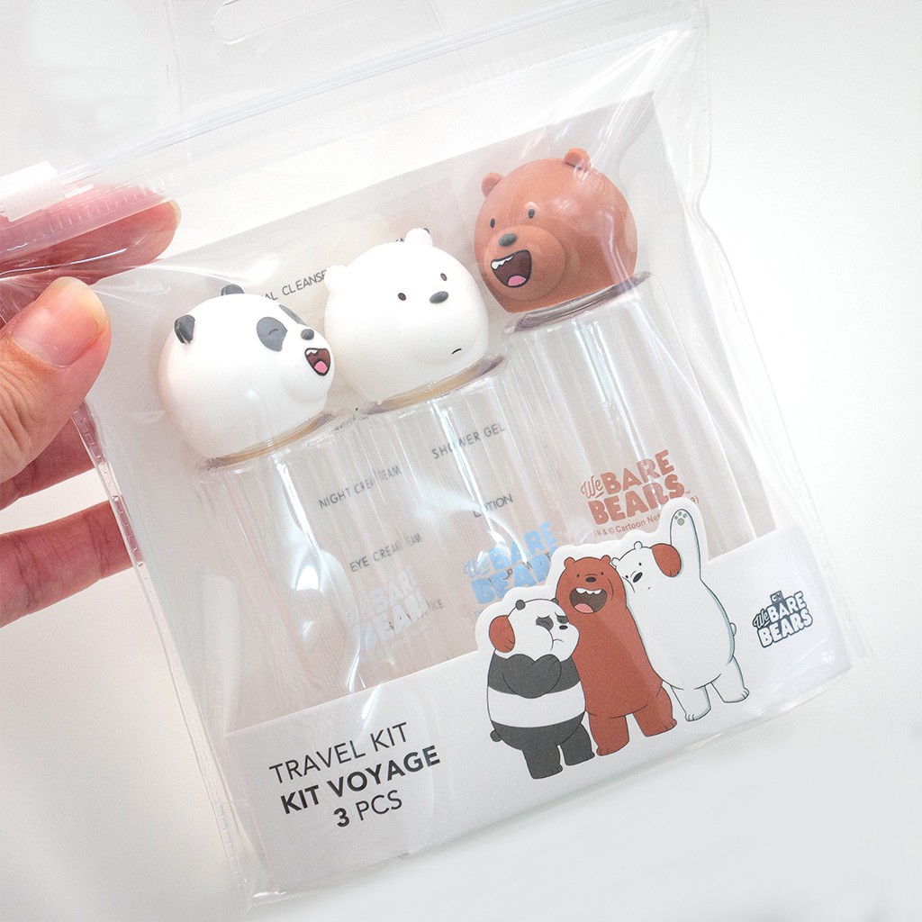 Set bình chiết mỹ phẩm du lịch 3 món anh em gấu We Bare Bears Chúng tôi đơn giản là gấu chính hãng Miniso