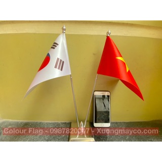 Cờ để bàn Việt Nam - Hàn Quốc đế đôi inox