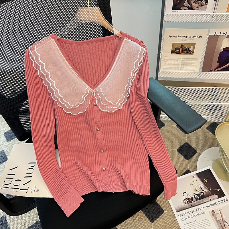 Áo Lưới Dệt Kim Cổ Búp Bê Phong Cách Hàn Quốc Ngọt Ngào Cho Nữ