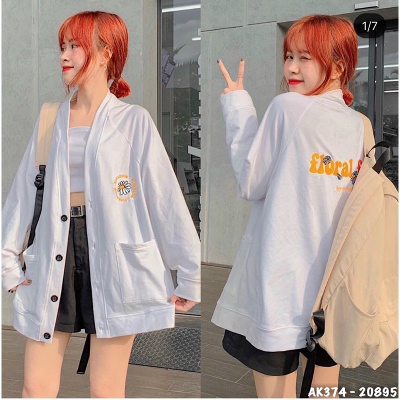 Áo Khoác Cardigan Nữ Nỉ Bông Hàng QC Dày Dặn UNISEX Áo Cardigan Nữ Thun Nỉ Ngoại in FLORAL FUN - AK3374 | BigBuy360 - bigbuy360.vn