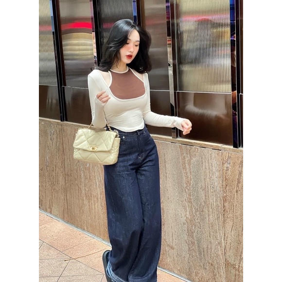 Áo Kiểu Nữ Dài Tay Vạt Bầu Áo Thun Nữ Hàn Quốc Phối Màu Hở Vai Ôm Body Sexy - 25 Store