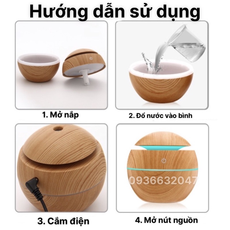 Máy xông tinh dầu khuếch tán tạo độ ẩm 2 màu Vân gỗ - Máy phun sương tinh dầu thơm phòng