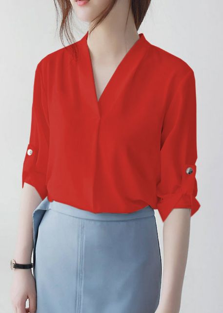 Áo sơ mi nữ tơ nhung cổ V xếp - SPR
