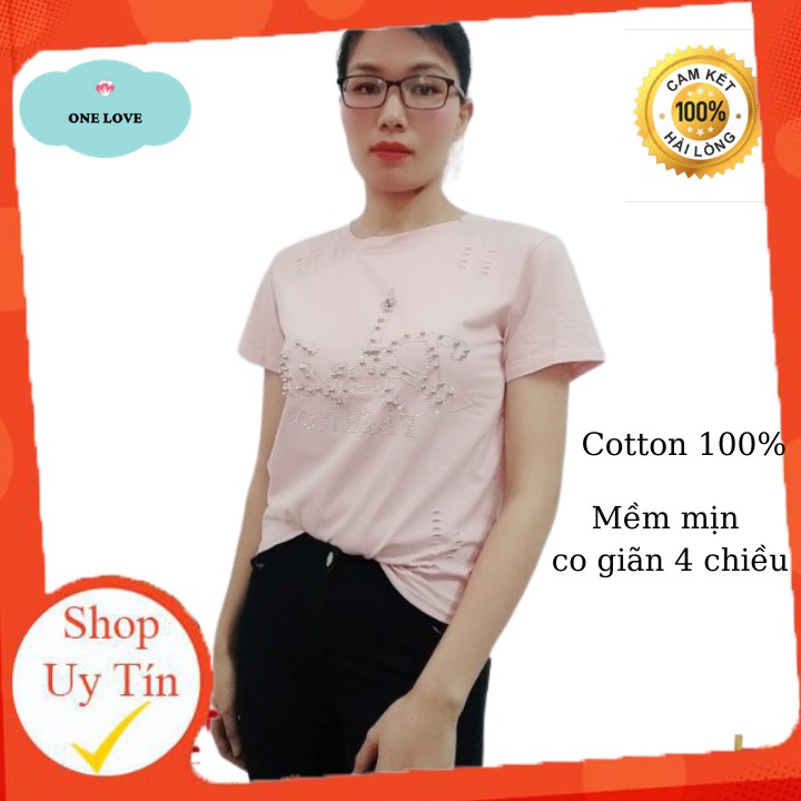 Áo Thun Nữ Kiểu Rách Nhẹ Đính Đá Quyến Rũ Và Cá Tính Chất Cotton 100% Thoáng Mát