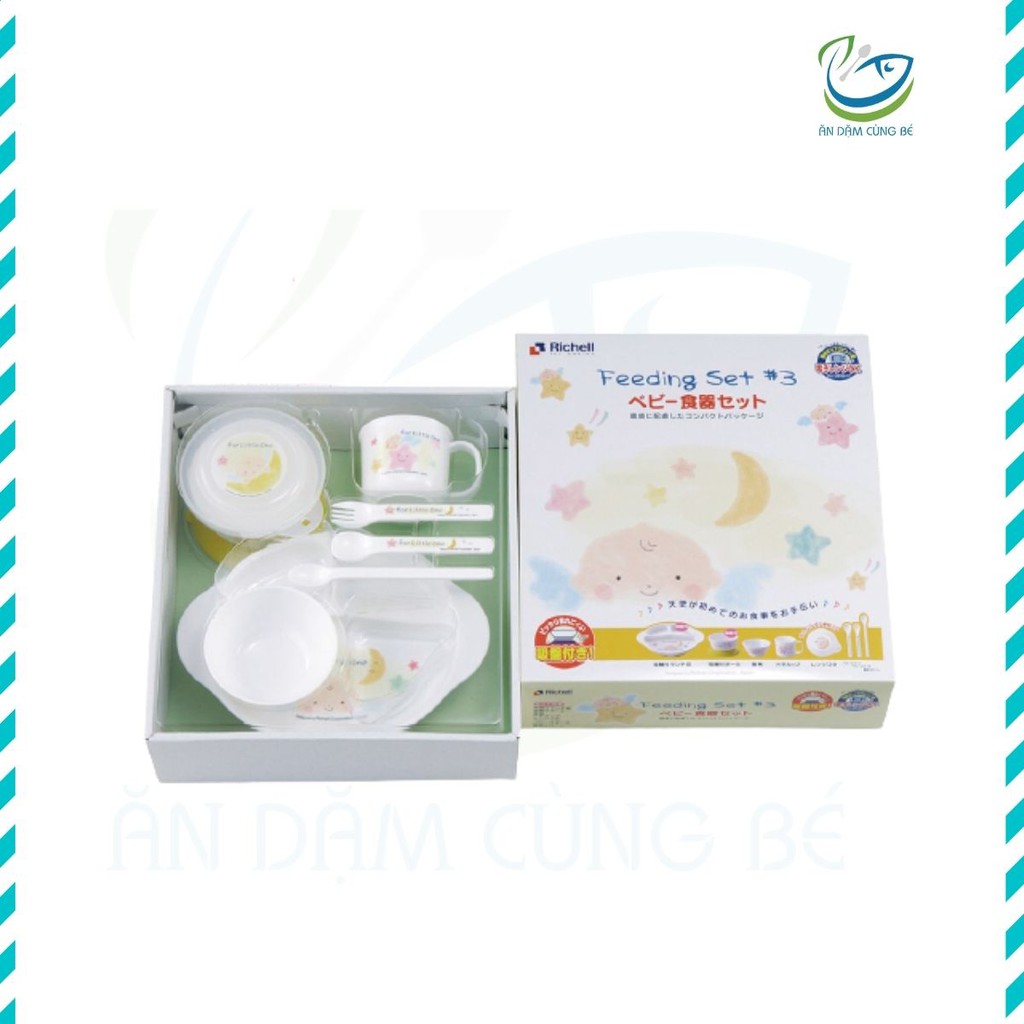 Set khay bát đĩa cốc thìa ăn dặm cơm cho bé chống đổ có nắp blw kiểu nhật RICHELL chính hãng