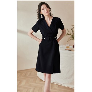 Đầm giả vest đấp chéo tay dài dáng váy chữ a công sở