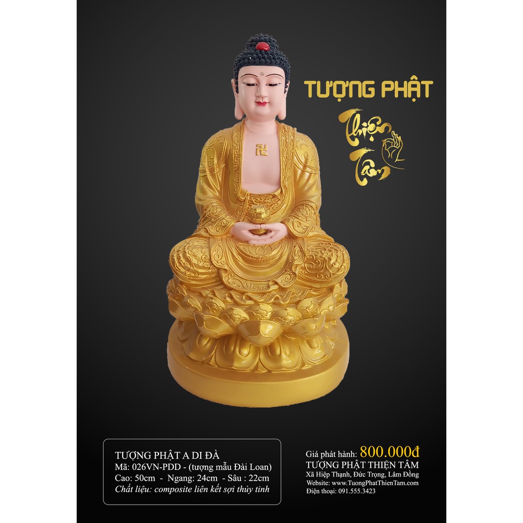 Tượng Phật A Di Đà cao 50cm – Ngồi – Màu Vàng (Mẫu Đài Loan) 026VN-PDD