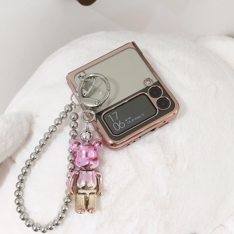 Ốp Samsung Z Flip3 / ZFlip3 / Z Flip4/ ZFlip4 trong suốt viền ánh kim dây móc