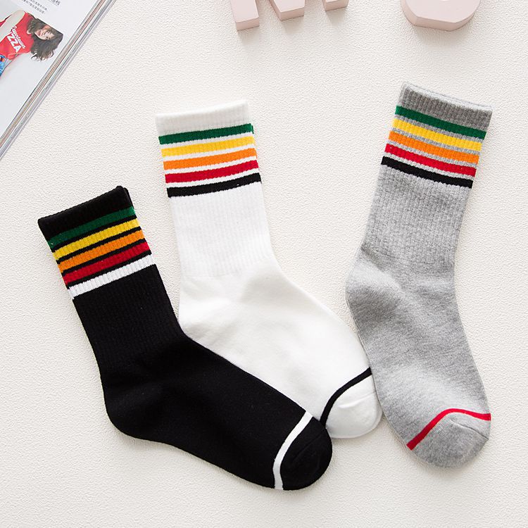Vớ WAFNHA D27 cotton thể thao kẻ sọc cầu vồng thời trang cho nữ