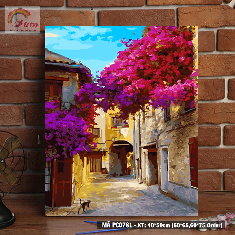 Tranh tự tô màu số hóa NL ART phong cảnh góc phố hoa giấy Provence PC0781 |  Shopee Việt Nam