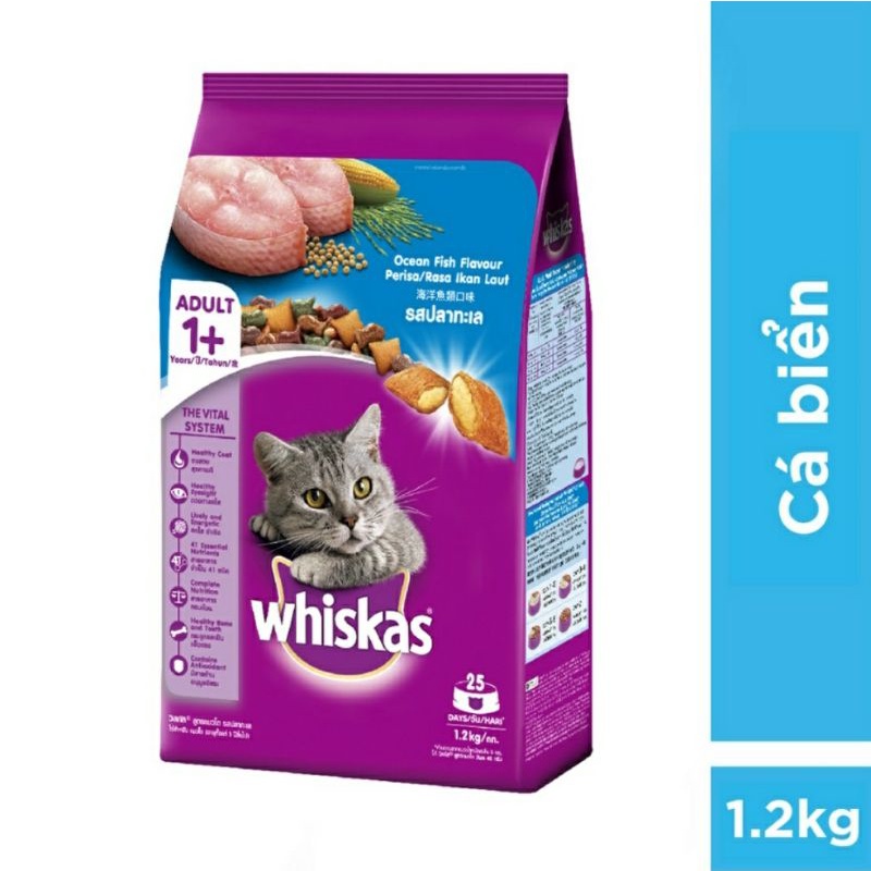 MTPETSHOP Thức ăn mèo Whiskas túi 1.2kg đầy đủ vị