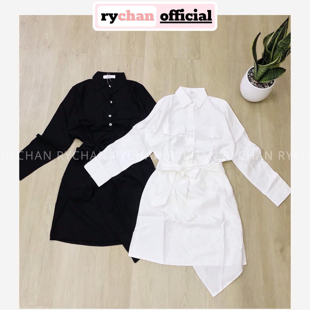 Đầm Xoè Sơ Mi Đắp Vạt Túi Nắp 2 Màu [ẢNH THẬT CUỐI] - DX251