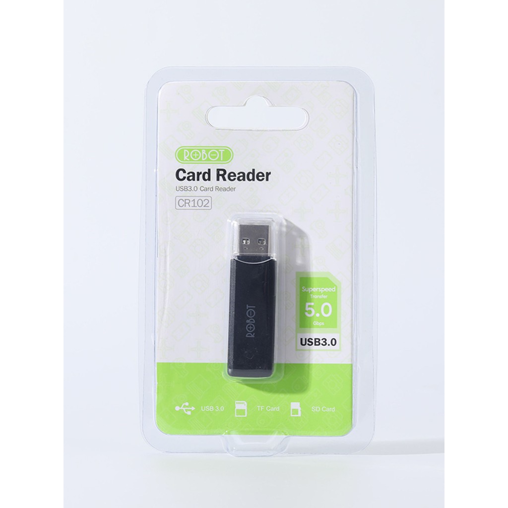 Dầu đọc thẻ nhớ USB ROBOT CR102 Chuẩn USB 3.0 Tốc độ truyền tải nhanh khe cắm thẻ nhớ SD/MicroSD - Hàng Chính Hãng