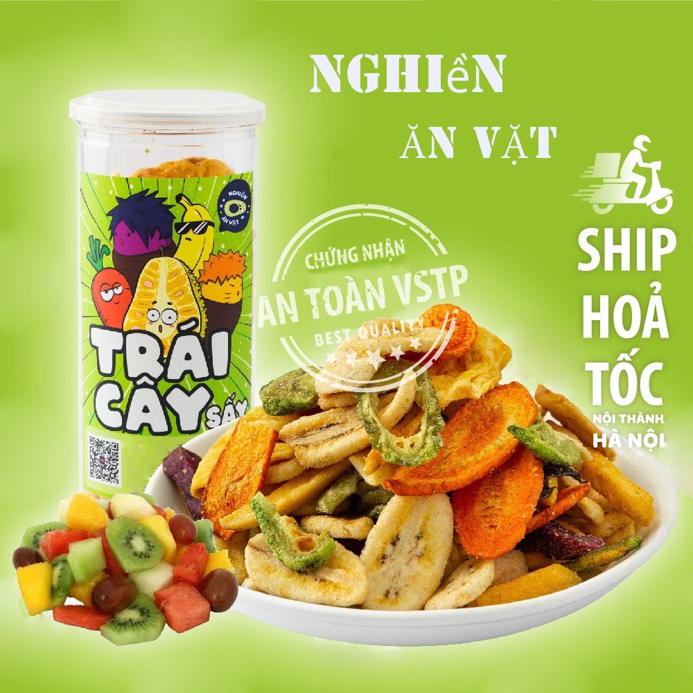 Trái cây thập cẩm sấy 250g Nghiền ăn vặt Hà Nội, vừa ngon vừa rẻ đảm bảo VSATTP