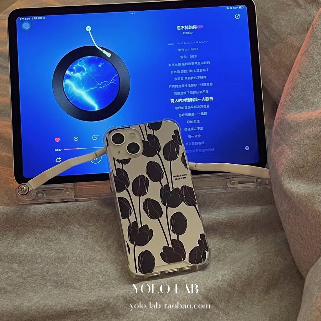 Ốp điện thoại mềm tráng gương họa tiết hoa tulip màu tối dành cho iPhone 11 12 13 Promax x xr