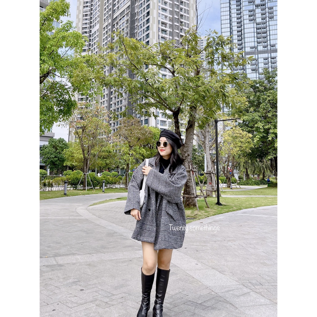 Áo Blazer Dạ Kẻ Oversize 2 Lớp Hàn Quốc (ảnh thật/sẵn/video)