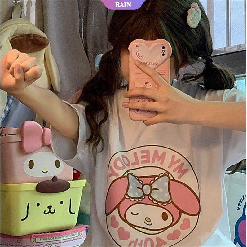 Áo Thun Tay Ngắn Dáng Rộng In Họa Tiết Hoạt Hình Sanrio My Melody Dễ Thương Thời Trang Cho Nữ