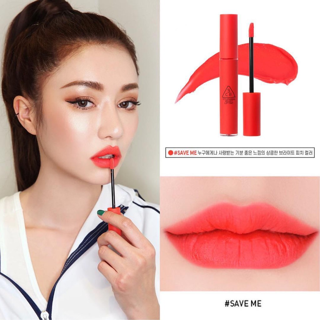 Son 3CE Velvet Lip Tint mịn lì như nhung Màu Save Me - San Hô Neon nổi bật