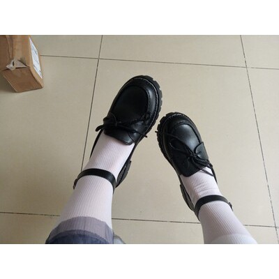 Giày búp bê phong cách lolita kèm quai da nhám, da bóng