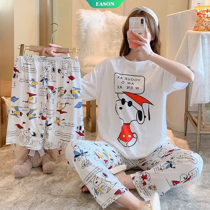 Bộ Đồ Ngủ Ba Món Áo Tay Ngắn + Quần Ngắn In Hình Dành Cho Nữ