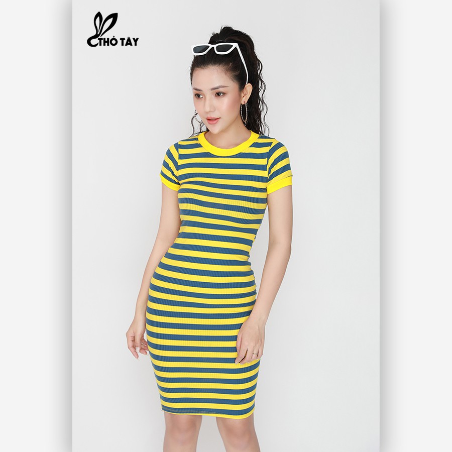 Đầm body thun kẻ sọc THỎ TÂY D215B389 | BigBuy360 - bigbuy360.vn