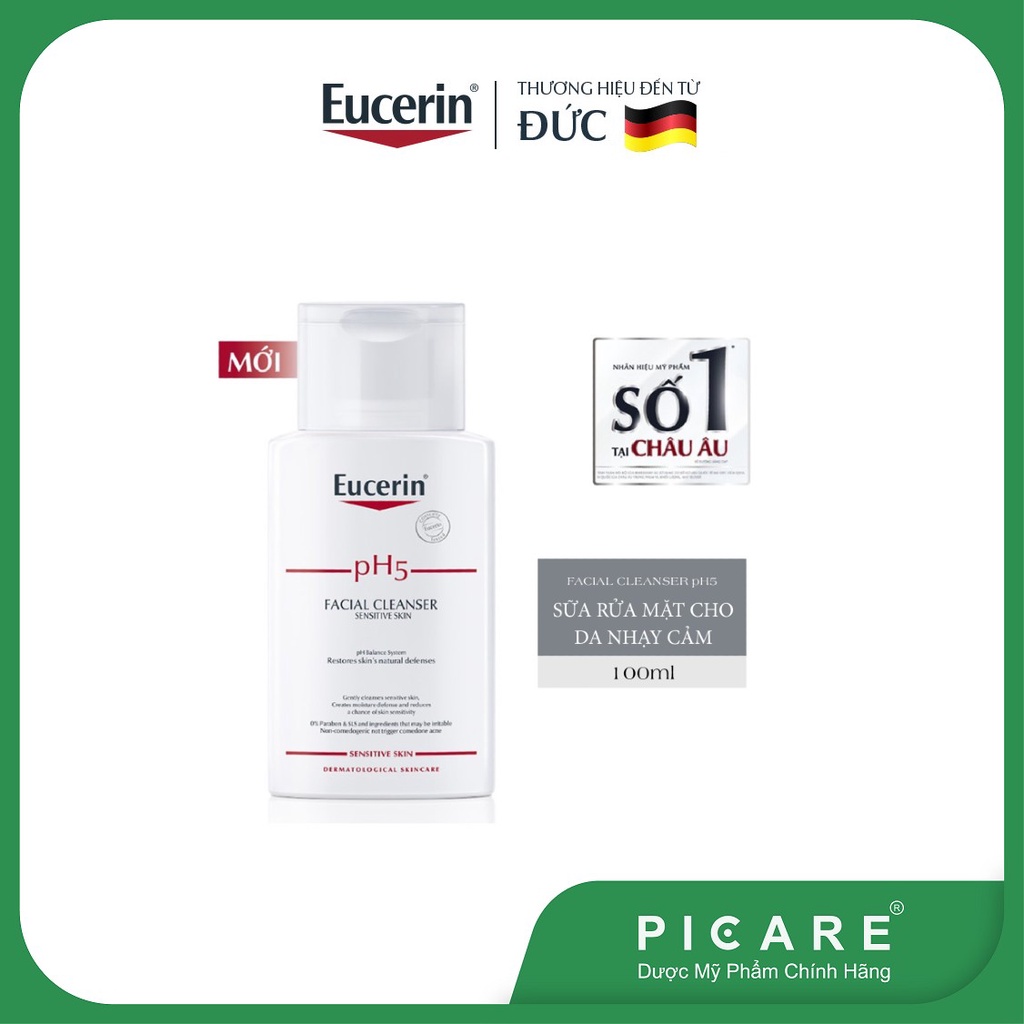 Sữa rửa mặt pH5 cho da nhạy cảm Eucerin Facial Cleanser Sensitive Skin 100ml - 98361