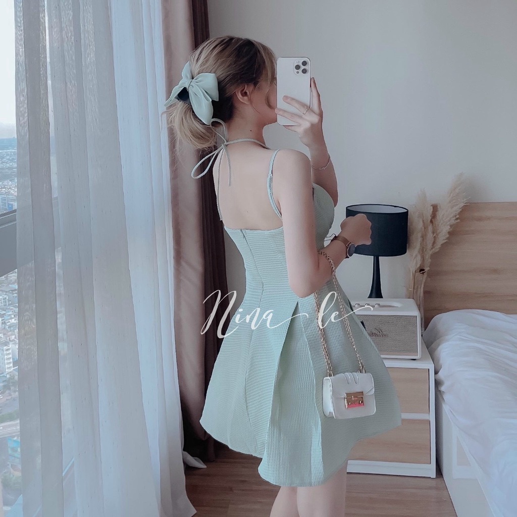 [Sales FreeShip] Đầm Xốp Thái Ô Vuông Hàng Quảng Châu - Đầm Xốp Thái 2 Dây Có Mút - Đầm Mặc Được 2 Kiểu