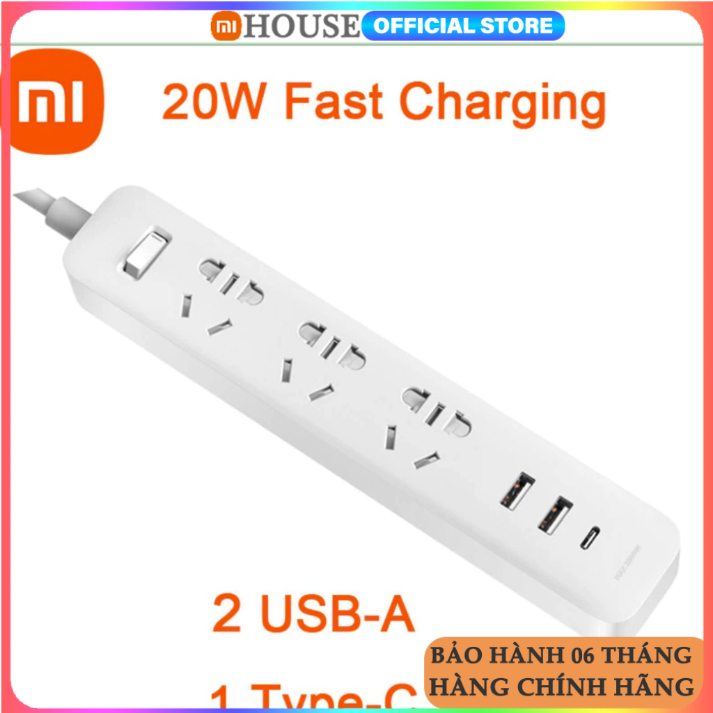20W | Ổ điện Xiaomi Mi Power Strip 20W Type C - Ổ cắm điện Xiaomi Power Strip - Chính hãng