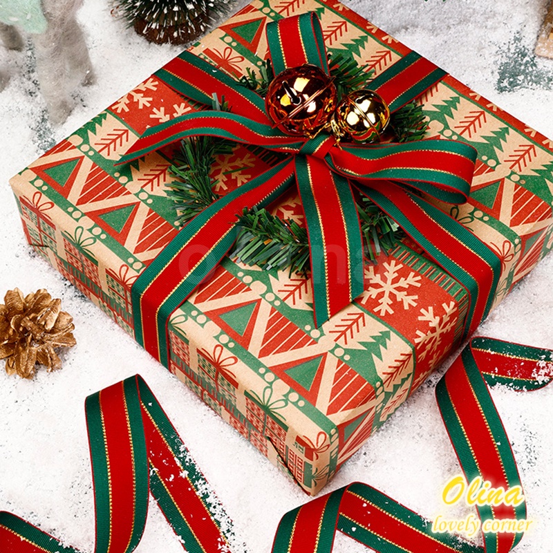 Cuộn ruy băng màu đỏ và xanh lá cây trang trí hộp quà giáng sinh dài 9M