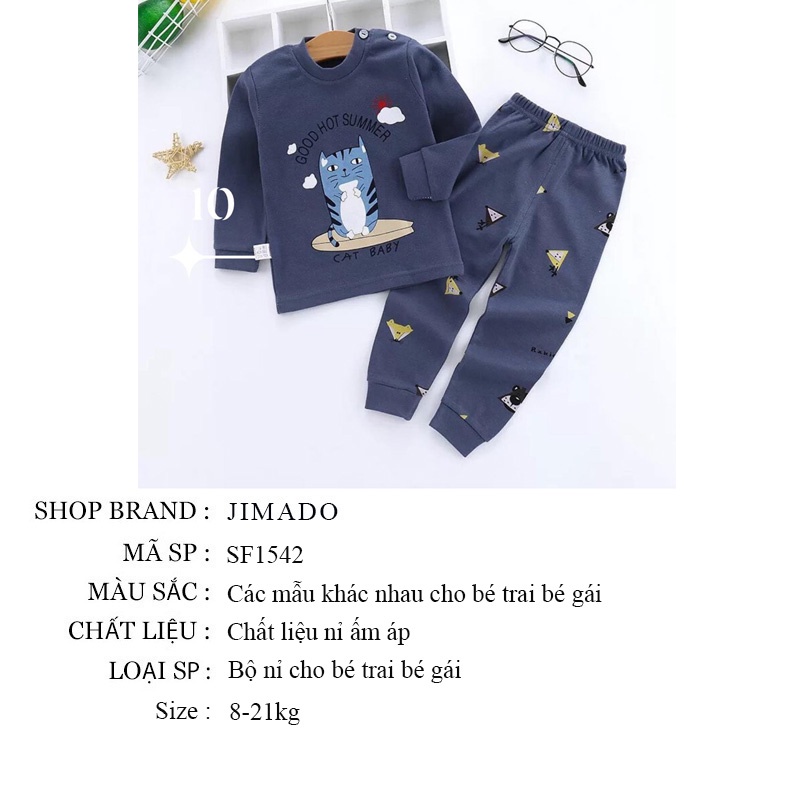 Bộ đồ cho bé gái bé trai thu đông chất nỉ cotton giữ ấm cơ thể cho trẻ JIMADO SF1542