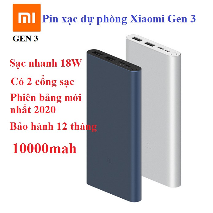 Sạc dự phòng Xiaomi10000mAh/20000mAh Gen 3 Bản Sạc Nhanh 2020 – Xiaomi Mi 18W Fast Charge Power Bank I.CASE [vthm9]