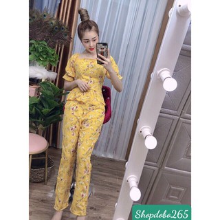 Đồ bộ nữ,đồ ngủ mặc nhà vải lụa hoạ tiết hoa nhí size 45-55kg.